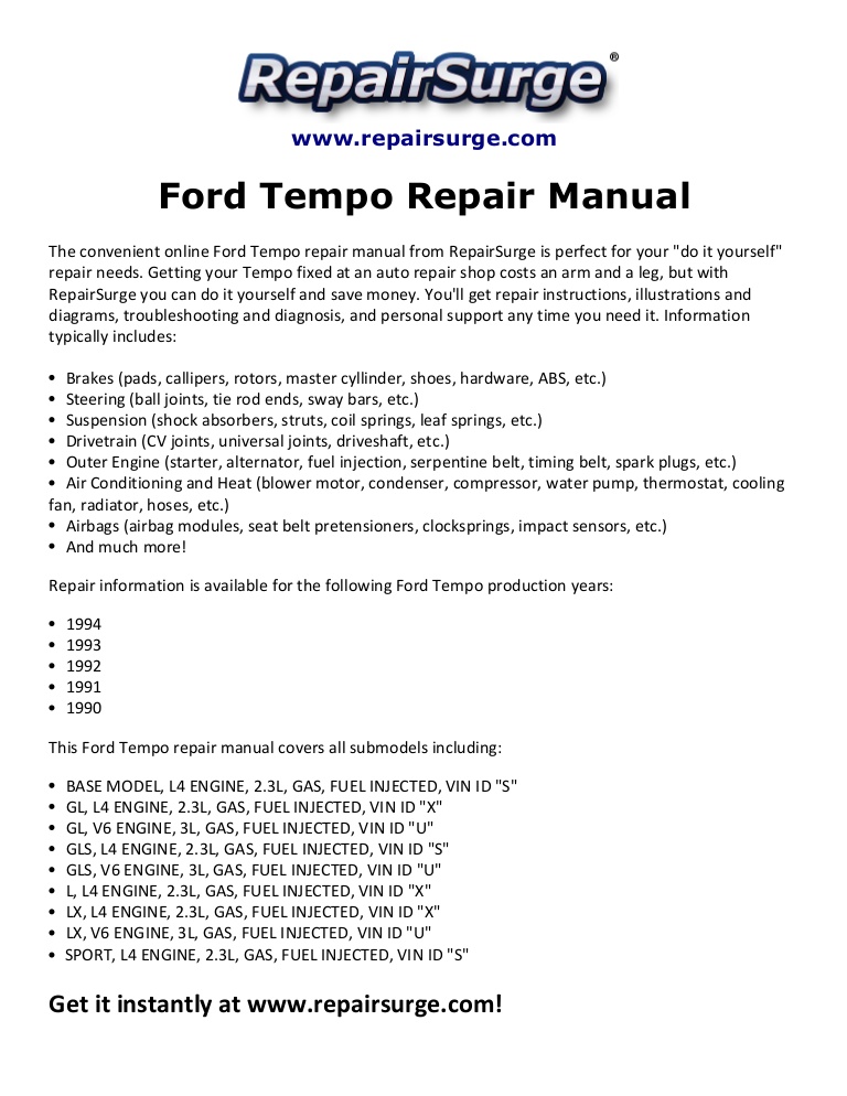 1994 Ford Tempo Manual Download